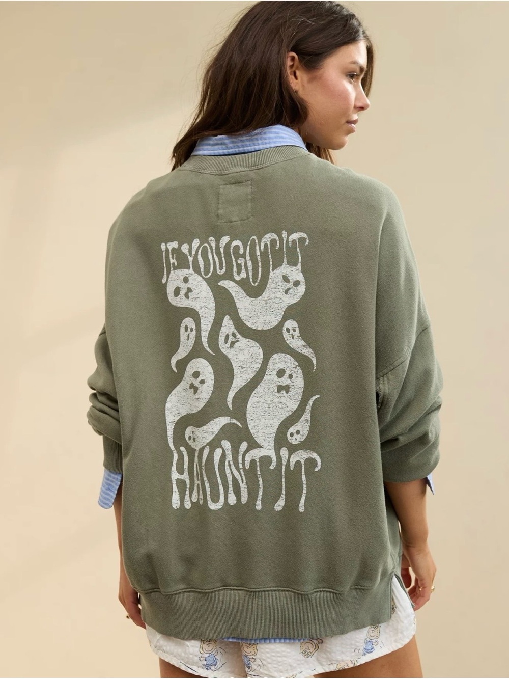 Aerie Halloween big chill crew sweatshirt oversized "If you got it haunt it" L